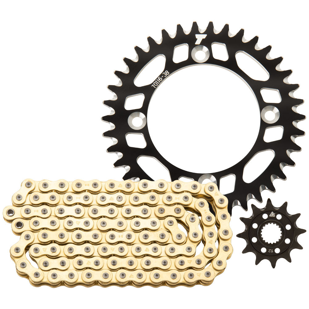 Tusk Chain and Sprocket Kit - Aluminum Rear/Gold X-Ring Chain Black Rear Sprocket