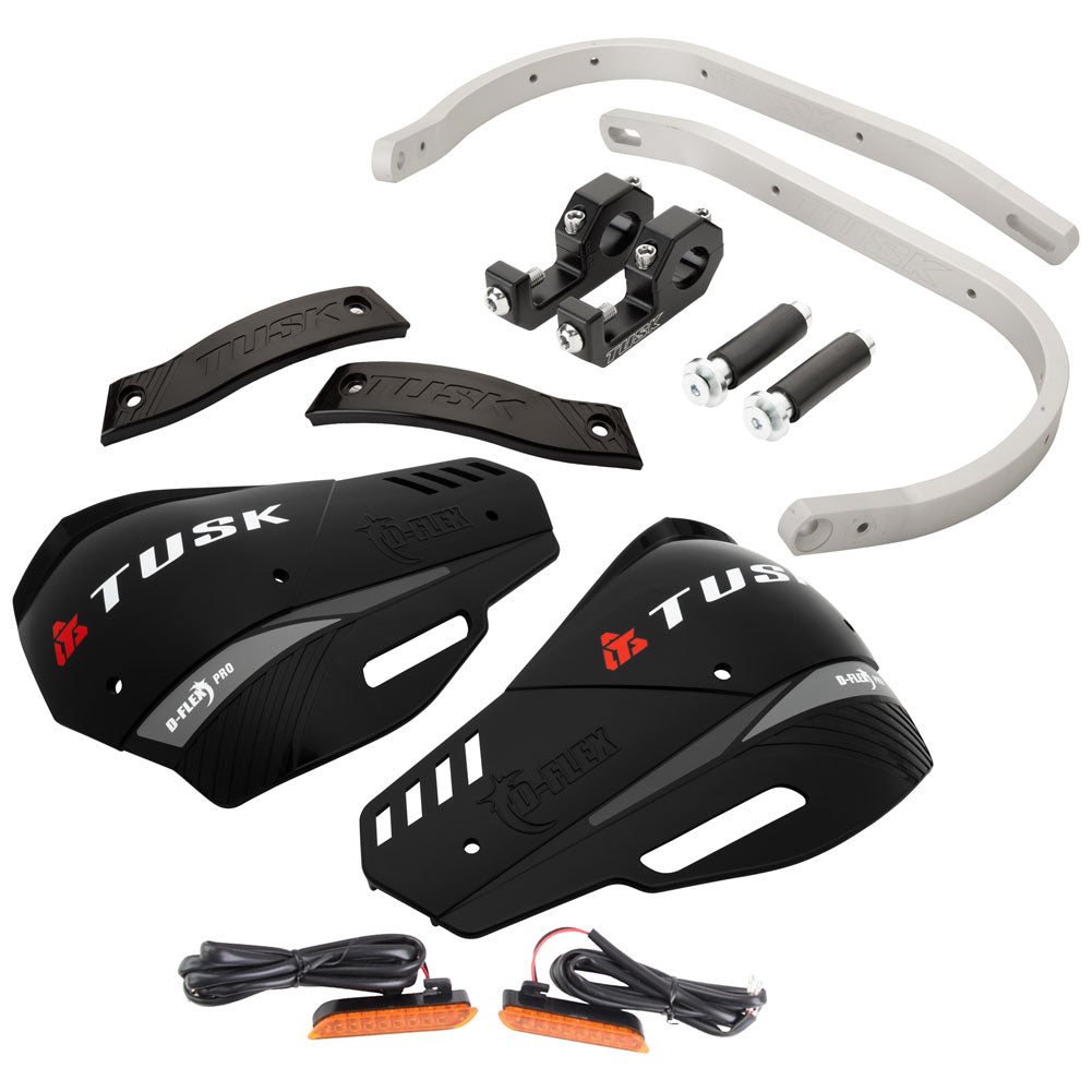 Tusk D-Flex Pro Adventure Handguards w/Turn Signals Silver Bar/Black Plastics 7/8" Bars